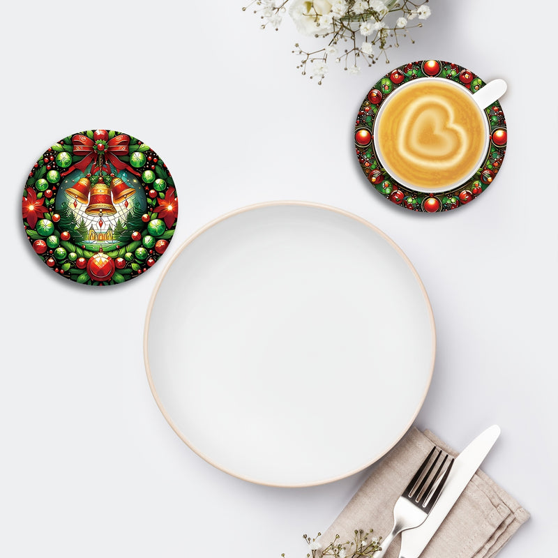 8 piezas Conjunto de posavasos de madera festivos de Navidad - Resistente al calor, lavable a mano, para bebidas, café, oficina, cocina, decoración de mesa, regalo de vacaciones, diámetro de 9,98 cm
