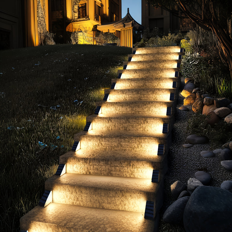 6 piezas de luces solares para escaleras, luces solares triangulares para vallas, luces solares para senderos, luces solares de 7 LED para barandas, luces solares de múltiples ángulos, luces solares para exteriores, luces decorativas solares para jardín,