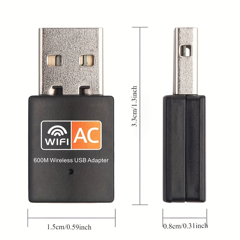 Adaptador WiFi USB, 600 Mbps, doble banda, adecuado para computadoras de escritorio (2,4 GHz/5 GHz), enchufa y juega, con instalación automática del controlador, para Windows 8/10/11.