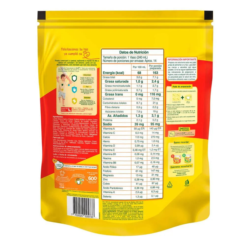 LECHE KLIM 1+ DHA X 500 GR NESTLE