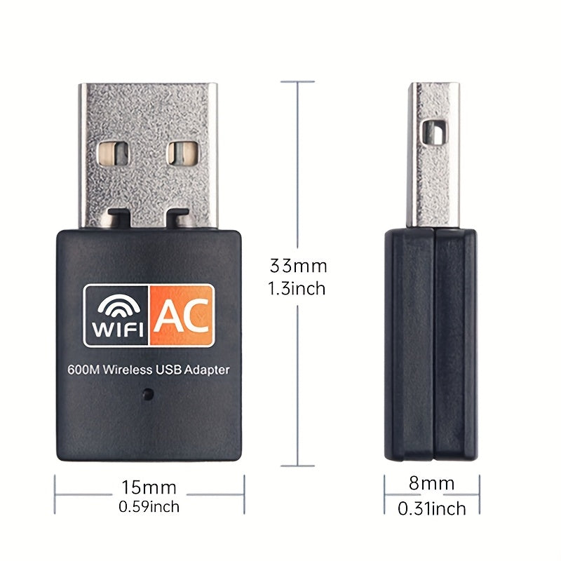 Trollicket 600 Mbps Adaptador de WiFi de doble banda USB - Antena 2,4G y 5GHz, dongle de red de alta velocidad para PC/laptops, compatible con Windows 10/11, alimentado por USB, sin batería, accesorio de red | Diseño elegante | Adaptador alimentado por U
