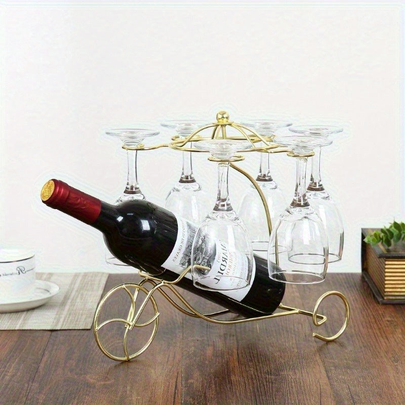 Elegante soporte de vino de hierro con soporte de vidrio - Elegante exhibidor de encimera para botellas de vino tinto y vasos, diseño duradero de aluminio, soporte de vino montado en la pared, soporte de botellas de vino