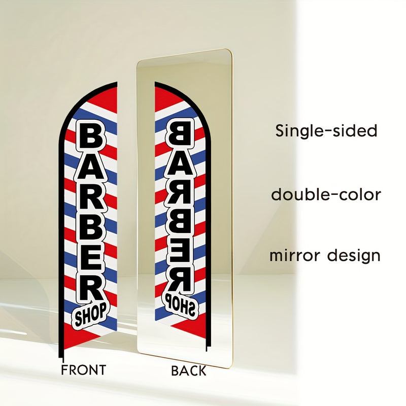 Juego de 1 bandera de barbería de 259.08 cm con asta, diseño vibrante en rojo, blanco y azul, para publicidad exterior y promociones, accesorio para barbería