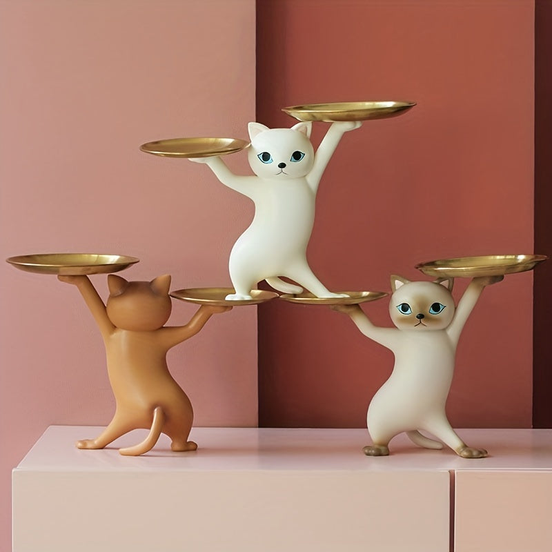 1 Estatua De Bandeja Para Gatos, Resina Nórdica, Accesorios De Decoración De Escritorio De Oficina En Casa Para Entrada De Dormitorio, Escultura De Almacenamiento De Contenedor De Dulces Para Llaves, Decoración De Habitación, Decoración Del Hogar