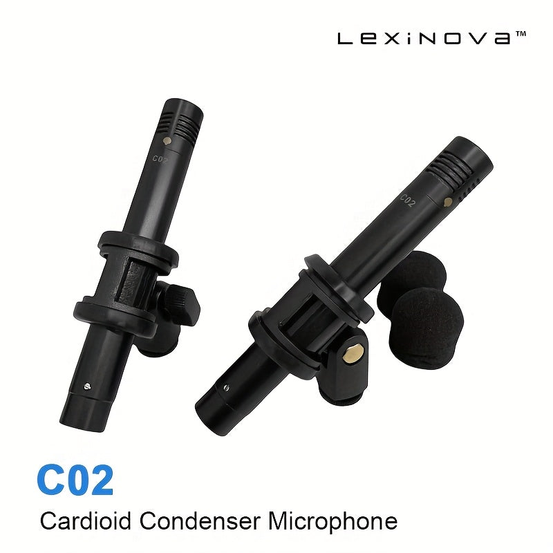 1 par de micrófonos de condensador C02 negros tipo lápiz, diseño de clip, para grabación profesional de batería, piano y voz, micrófono dinámico para instrumentos