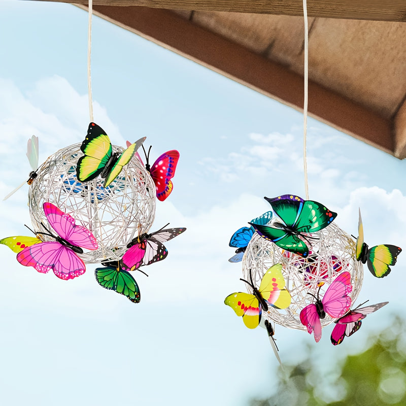 Lámpara colgante de mariposa solar - Diseño de farol de mariposa, adecuado para luces de jardín LED al aire libre, alimentado por energía solar, sin control remoto, IP65