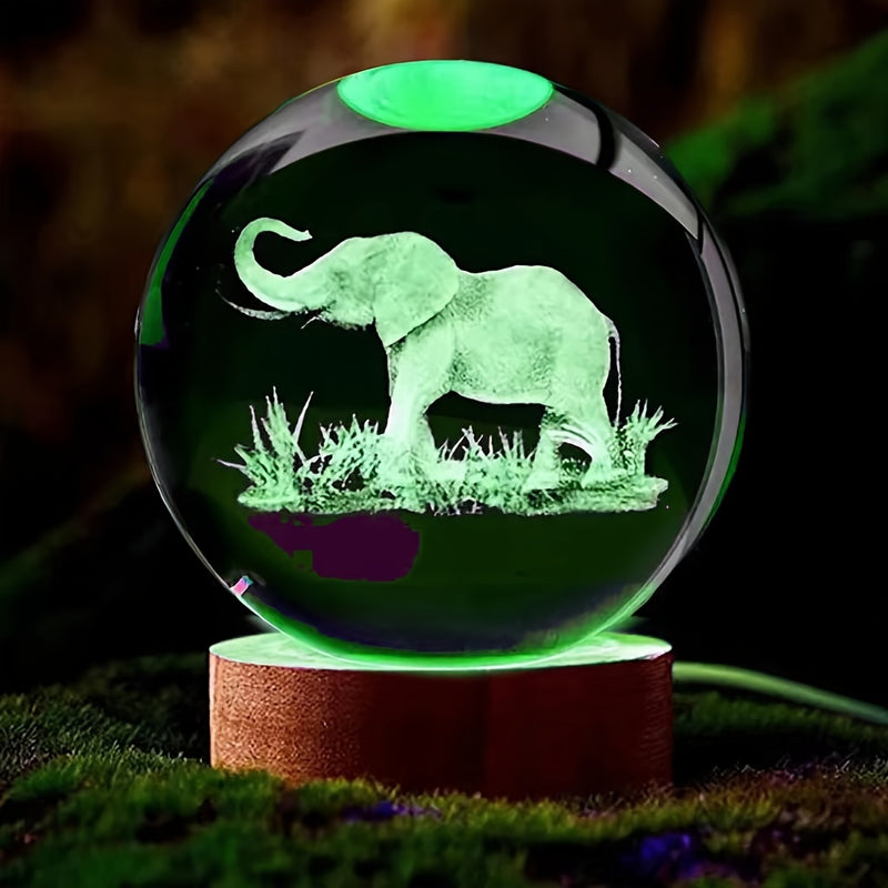 Esfera de cristal con elefante en 3D tallada por láser y base de madera para luz nocturna, regalo de cumpleaños para novia, padres y amigos, Navidad, Día de San Valentín, recuerdo festivo, decoración del hogar