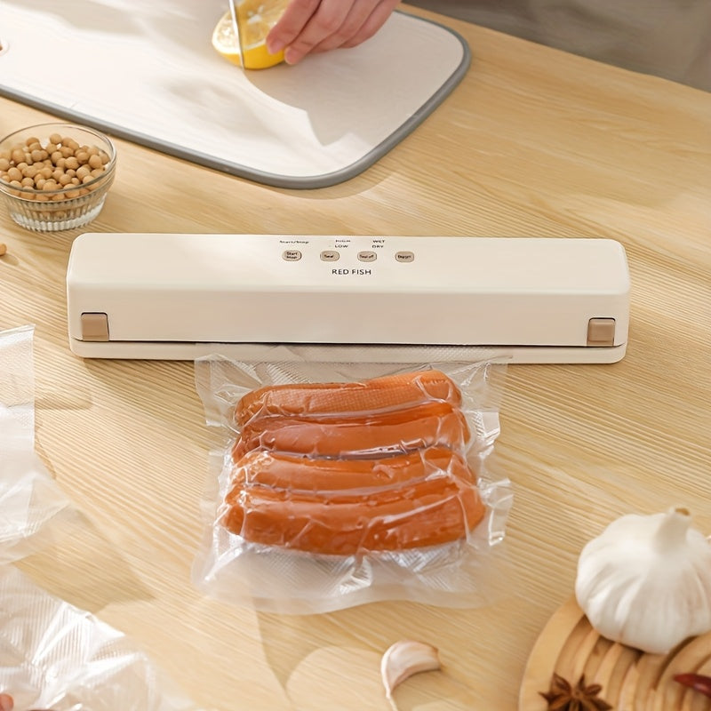Máquina de sellado de vacío inalámbrica para conservación de alimentos - Separación húmeda/seca, recargable por USB, batería de litio de 1500mAh, máquina de sellado portátil de plástico para uso doméstico, conservación de alimentos en casa | Diseño elega