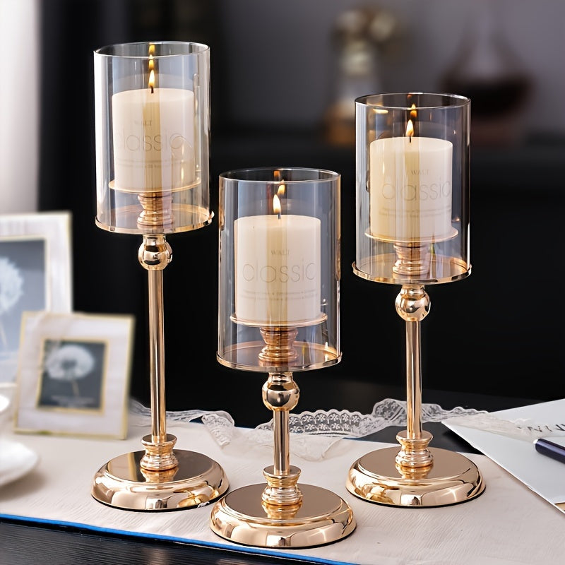 Conjunto de 3 Piezas de Portavelas de Columna Dorada y Plateada - Tema de Ángel, Decoración de Mesa de Metal, Adecuado para el Hogar y Cafetería, Perfecto para Halloween, Navidad, Día de San Valentín