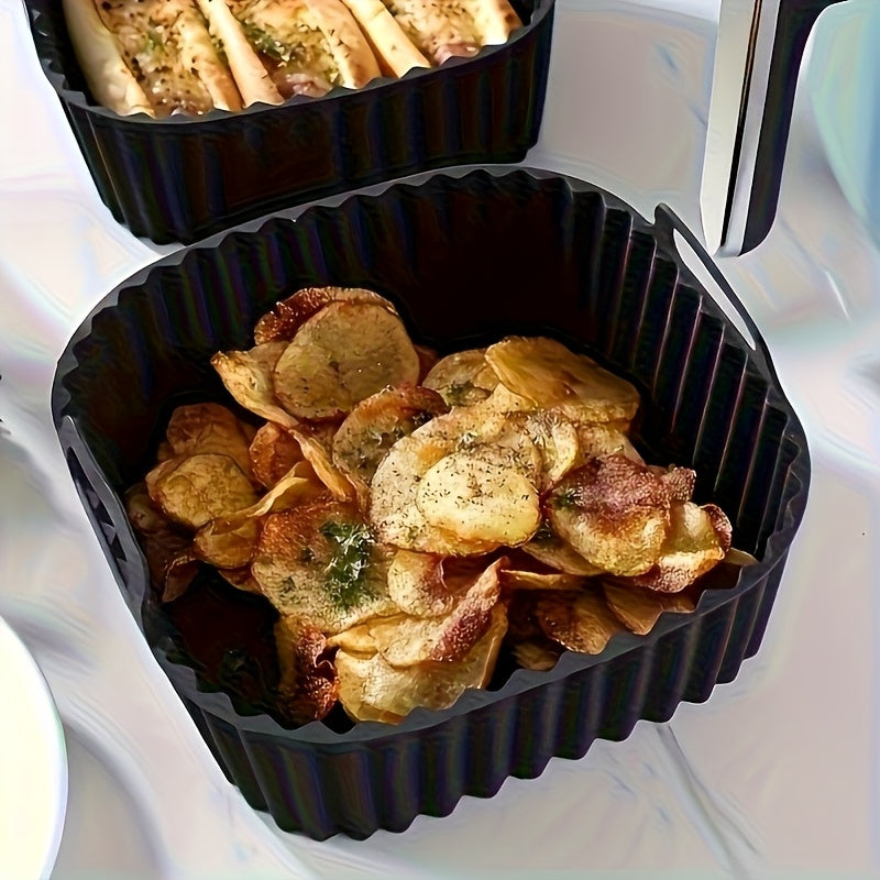 1 pieza, funda de silicona reutilizable negra para freidora de aire, cuadrada, duradera y fácil de limpiar, para cocinar de manera saludable, accesorio de cocina, accesorios para freidora de aire.