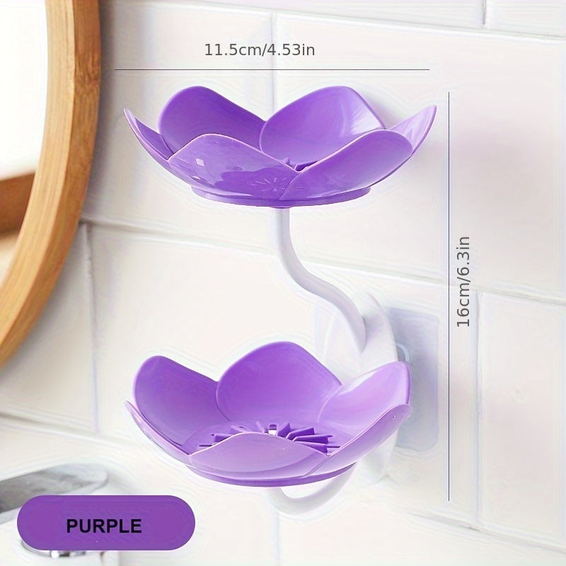 Caja De Jabón En Forma De Loto Doble, Montada En La Pared, Sin Drenaje, Jabonera De Plástico Para Almacenamiento Para El Baño