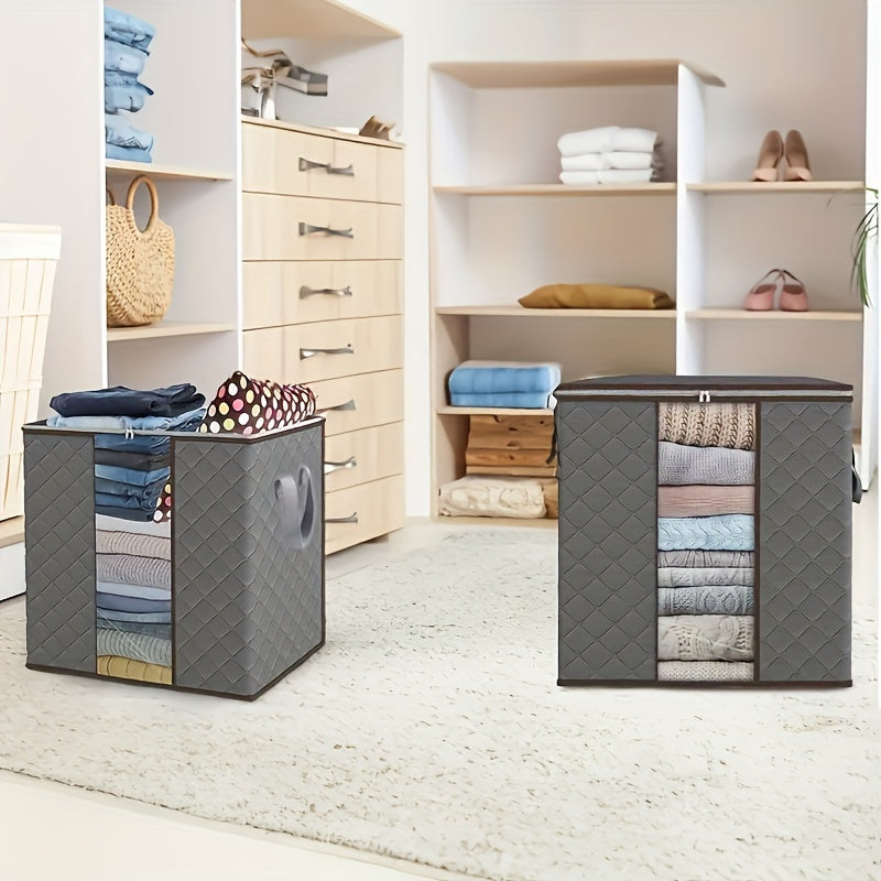Juego de 3 organizadores de tela grandes plegables con agarres - Contenedores versátiles para área de dormir, clóset, ropa, residencia estudiantil - Sin olor, no necesita electricidad, solución de almacenamiento