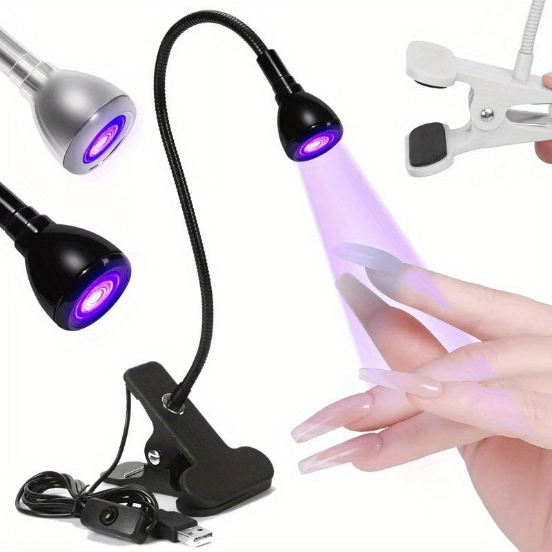 1pc Lámpara LED para Uñas con Brazo Giratorio - Alimentación USB, Brillo Ajustable, Secado Rápido/Luz Azul para Gel, Sin Batería Necesaria, Portátil para Hogar y Salón, Diseño Compacto, Plástico Duradero, Ideal para Manicura y Pedicura