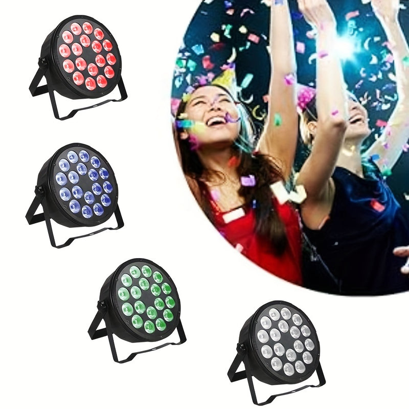 Luz LED Profesional de Escenario, 18x12W 4-en-1 RGBW Luz LED Profesional de Escenario con Control DMX, Diseño Flat Par, Soportes y Enchufe de Energía para DJs, Bodas y Fiestas