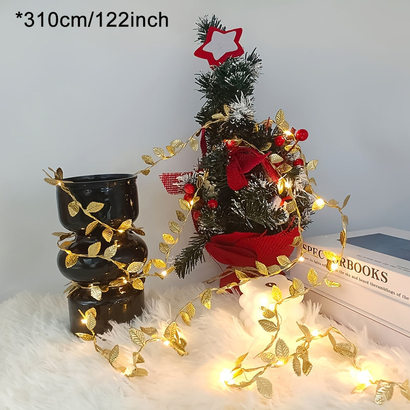 1 Paquete, Luces De Hadas Doradas, Románticas, Iluminación Elegante De Cuerdas Para Decoración Del Hogar, Mesa, Bodas Y Eventos Especiales, LED Blanco Cálido, Planta Artificial, (Baterías No Incluidas)