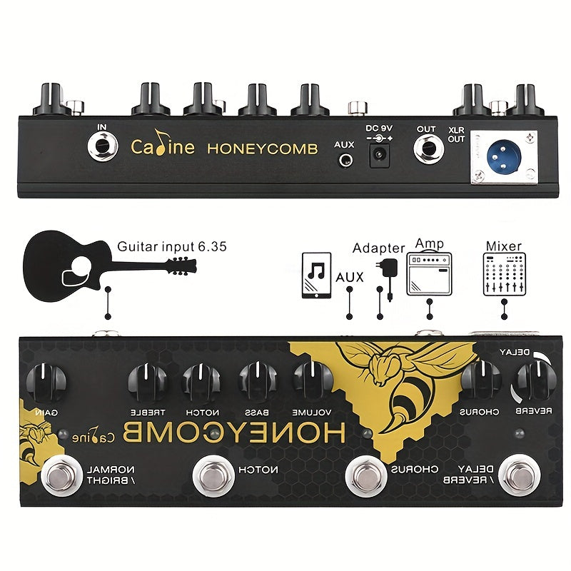 Pedal de Efectos AHAJII Todo en Uno con Coro, Retardo, Filtro Notch y EQ Boost - Procesador Multiefectos Digital, Entrada AUX, Salidas XLR/1/4" - Para Guitarra Acústica/Electrica, Estudio de Grabación y Presentaciones En Vivo - Pedalboard Compacto, Equip