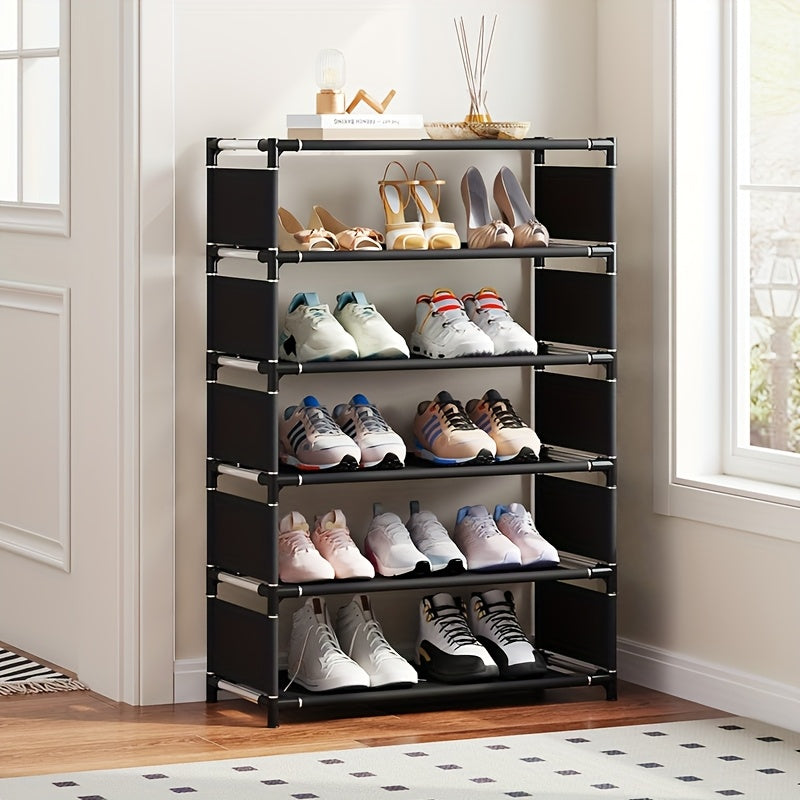 1pc Zapatera de 7 Niveles para Ahorrar Espacio - Montaje Fácil, Apilable y Expandible con Estructura de Metal Duradera, Ideal para Entradas, Dormitorios y Casas de Alquiler, Organizador de Almacenamiento de Zapatos