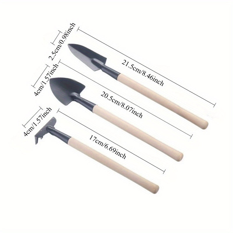 Juego de Herramientas de Jardinería de 3 Piezas: Pala, Cuchara Pequeña para Exteriores, Agarre Ligero y Cómodo, Ideal para Plantar Verduras y Suculentas con Rastrillo