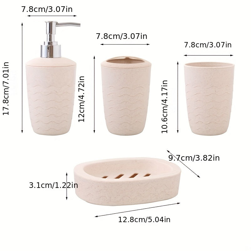 4pcs Juego De Accesorios De Baño De Plástico, Dispensador De Jabón Y Loción, Portacepillos De Dientes, Jabonera, Vaso Para Gargarismos, Suministros De Baño, Regalo De Inauguración De Casa