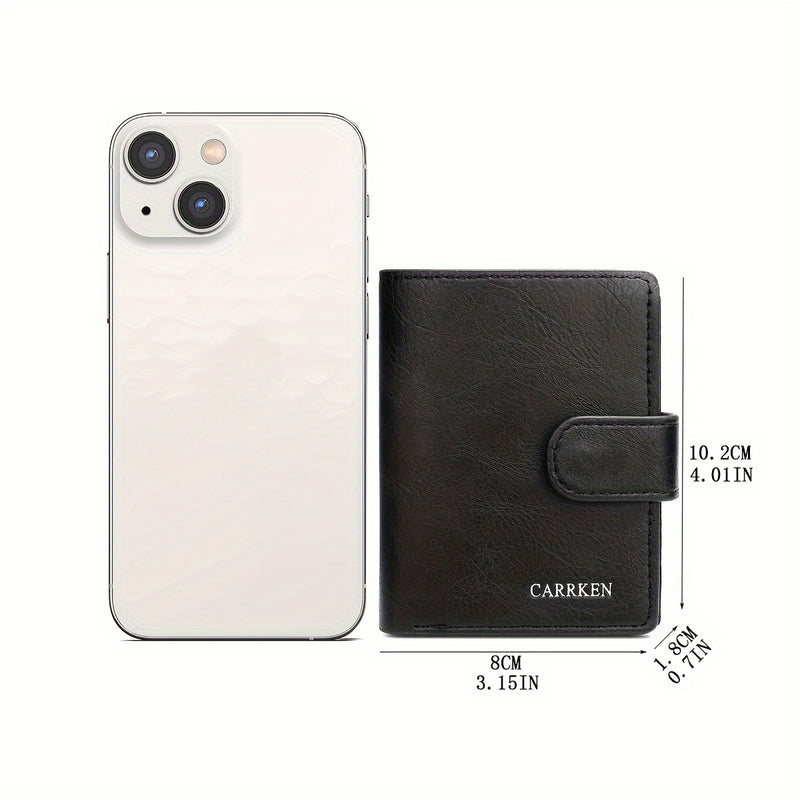Cartera de Cuero PU Negra para Hombre CarrKen - Estilo Elegante de Negocios con Cierre Seguro a Presión, Gran Capacidad y Múltiples Ranuras para Tarjetas - Regalo Ideal para el Profesional Moderno