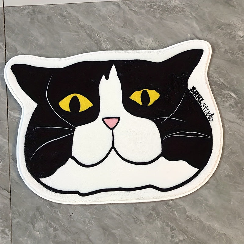 1 pieza, alfombra absorbente antideslizante con forma de gato en imitación de cachemira, suave y resistente al desgaste, para dormitorio o entrada, lavable a máquina, base de alfombra de poliéster