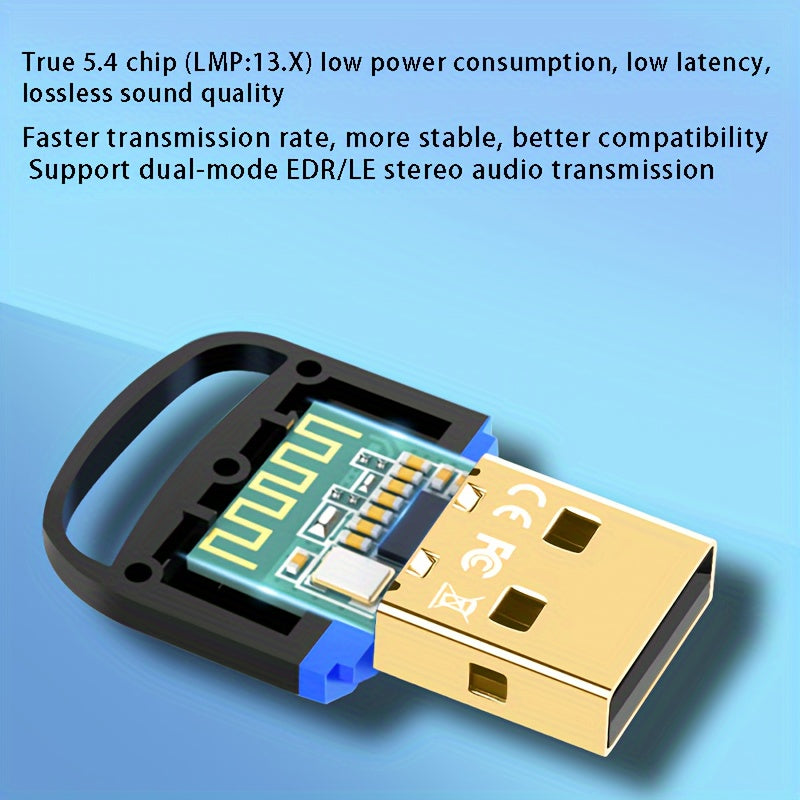 Adaptador inalámbrico USB BT 5.4, receptor USB inalámbrico, compatible con computadora/audífonos/teclado/ratón/altavoces y otros dispositivos, Windows 11/10/8.1 Plug and Play, retrocompatible automáticamente con versiones 5.3/5.1/5.0/4.2/4.1/4.0, ¡agrega
