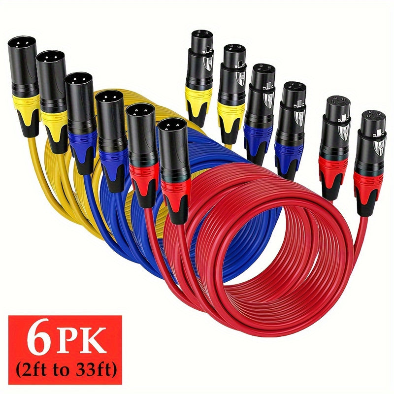 Cable de micrófono XLR de 3 pines, paquete de 6 piezas, cable balanceado profesional, extensión macho a hembra, longitud de 60.96 cm a 10.06 metros
