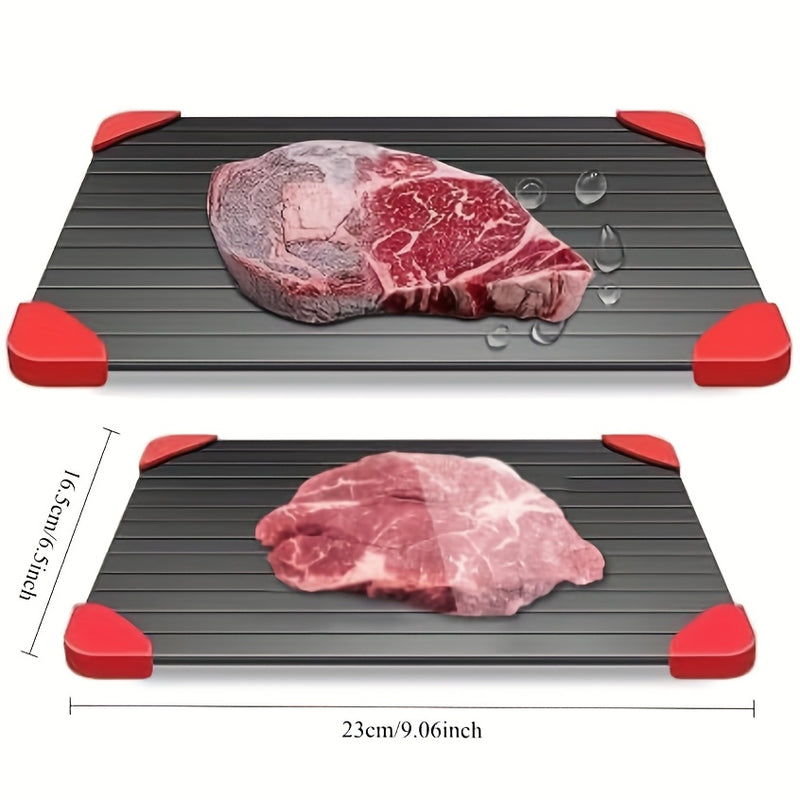 Tabla mágica para descongelar carne rápidamente - Bandeja de aluminio con bordes de silicón, descongelador eficiente de carne congelada para cocina, ideal para descongelar carne de forma rápida y fácil, dispositivo para descongelar carne