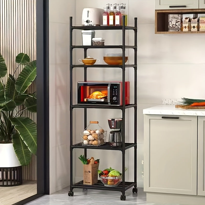 Carro de almacenamiento metálico ajustable de 6 niveles con ruedas y ganchos - Organizador multifuncional para cocina, dormitorio, baño y habitación de lavandería - Diseño que ahorra espacio para almacenar botellas de especias, utensilios, etc. | Estilo