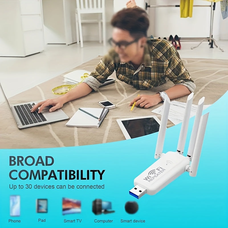 Repetidor inalámbrico USB con 4 antenas Ourlife - Antena dual, extensor de señal de largo alcance para uso doméstico, alimentado por USB, no requiere batería, fácil instalación, modo de alimentación USB, tensión de funcionamiento ≤36V