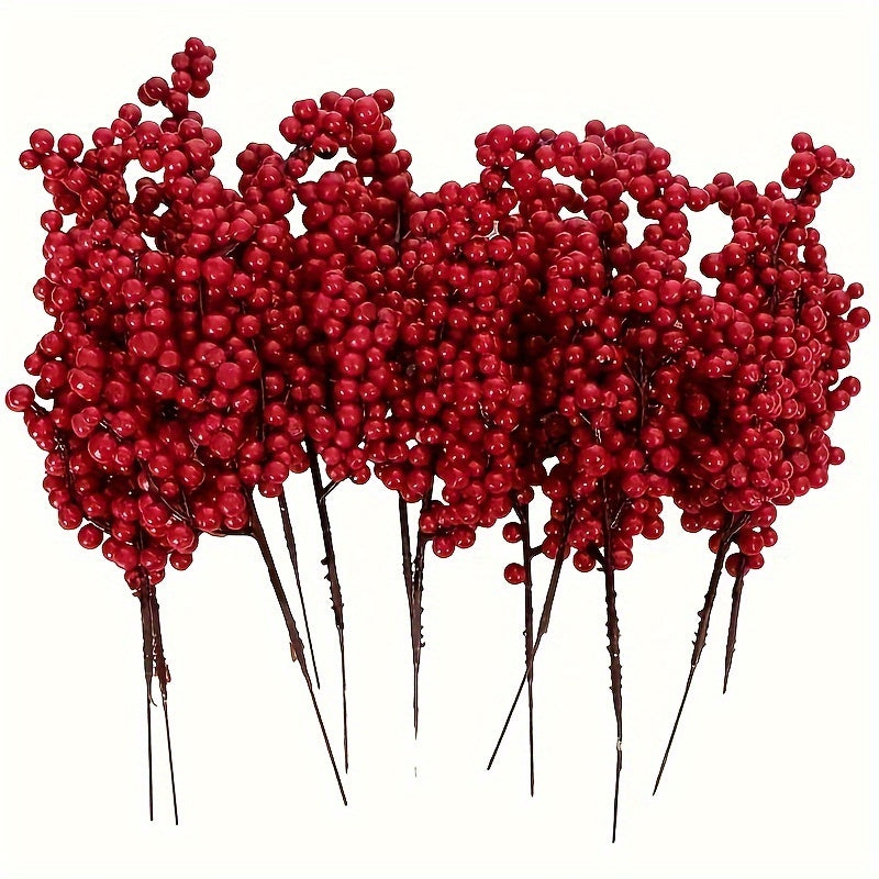 10 tallos de bayas artificiales rojas vibrantes - Ideal para decoración de árbol de Navidad y fiestas, no requiere energía