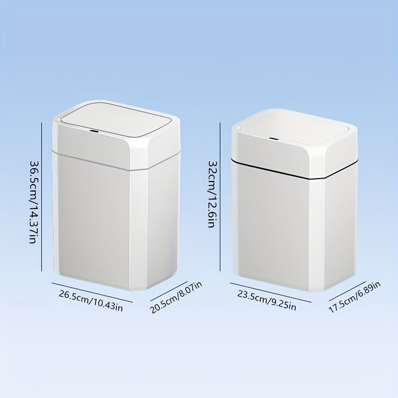 Cubo de basura automático con sensor de movimiento, diseño moderno, tapa de cierre suave, 12.98L y 19.0L, blanco, plástico, sella olores, para cocina, baño, hotel (2 pilas AA no incluidas)
