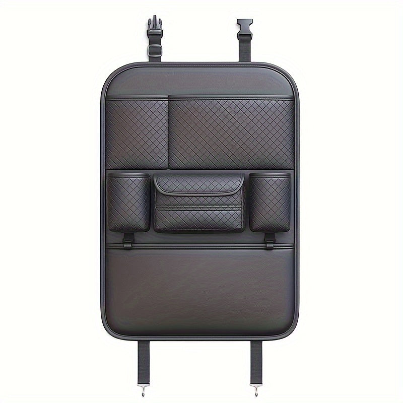 Bolsa de almacenamiento de respaldo de asiento de automóvil Ling Grid 4021, Negro, Sin necesidad de energía, Organizador de vehículo con caja de pañuelos, estante de almacenamiento de respaldo de silla para almacenamiento y organización de garaje y hogar