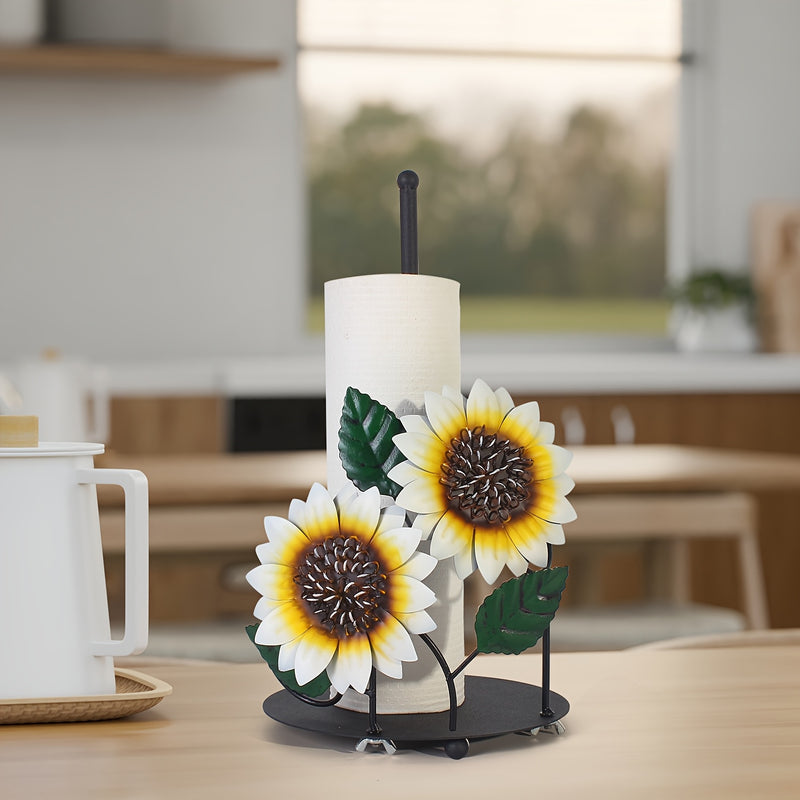 1pc Soporte de papel de cocina de girasol de hierro, encimera, soporte de rollo de papel de mariposa, soporte de rollo de papel, con rejilla de almacenamiento de papel de hierro, para decoración del hogar