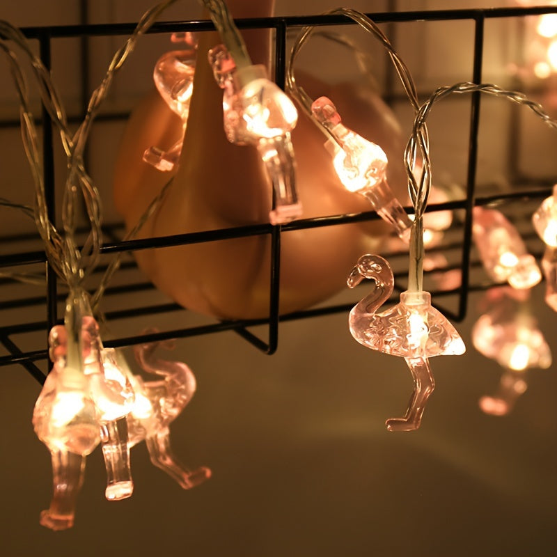 Luces de cadena LED en forma de flamenco, disponibles en 1.5m/3m, con 10/20 LEDs, funcionan con pilas, material de PVC, ideales para uso en interiores y exteriores, perfectas para el verano, fiestas, cumpleaños, bodas y Navidad - Pilas no incluidas, sin