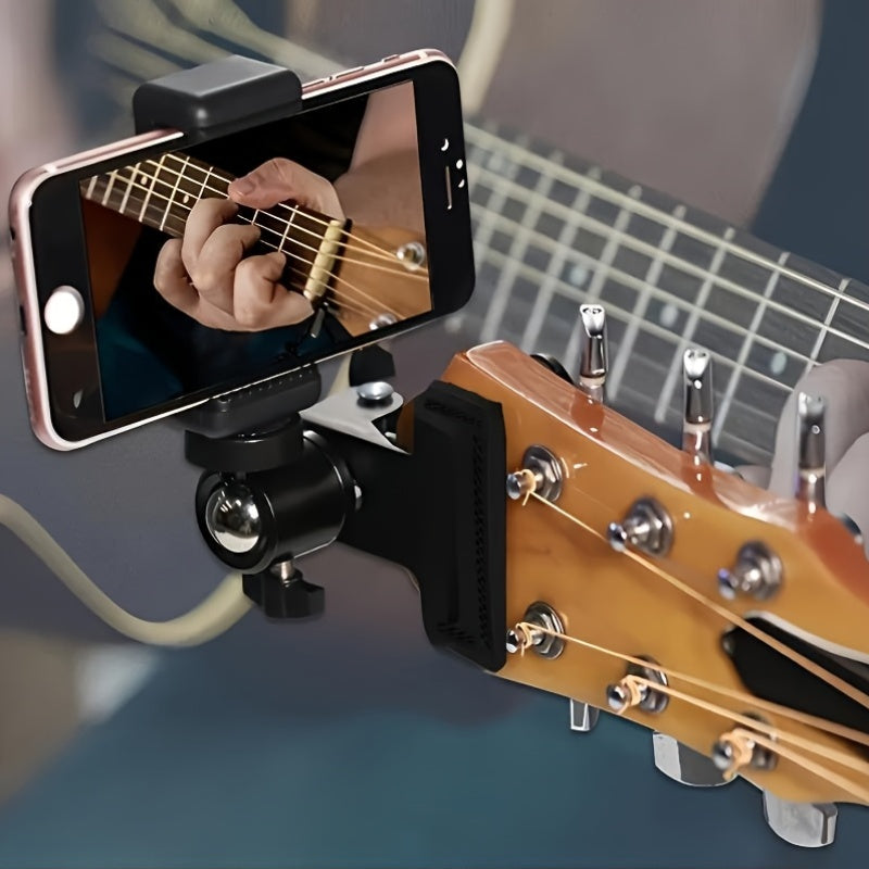 Soporte para guitarra y micrófono Vocaloid - Soporte giratorio ajustable para teléfono con agarre antideslizante, configuración de vlogging y selfies sin manos para instrumentos de mano derecha/izquierda, no requiere energía, accesorios para guitarra, ac
