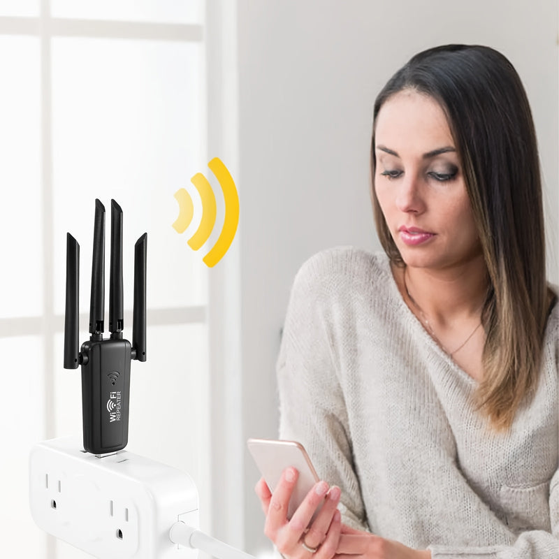 1 pieza de acelerador de red, repetidor con cuatro antenas, red mejorada de canal único 2.4G, conexión conveniente, conexión inalámbrica, 300 Mbps, adecuado para hogares y áreas de oficina, disponible en negro y blanco.