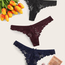 Set de bragas tanga con encaje floral 3 paquetes