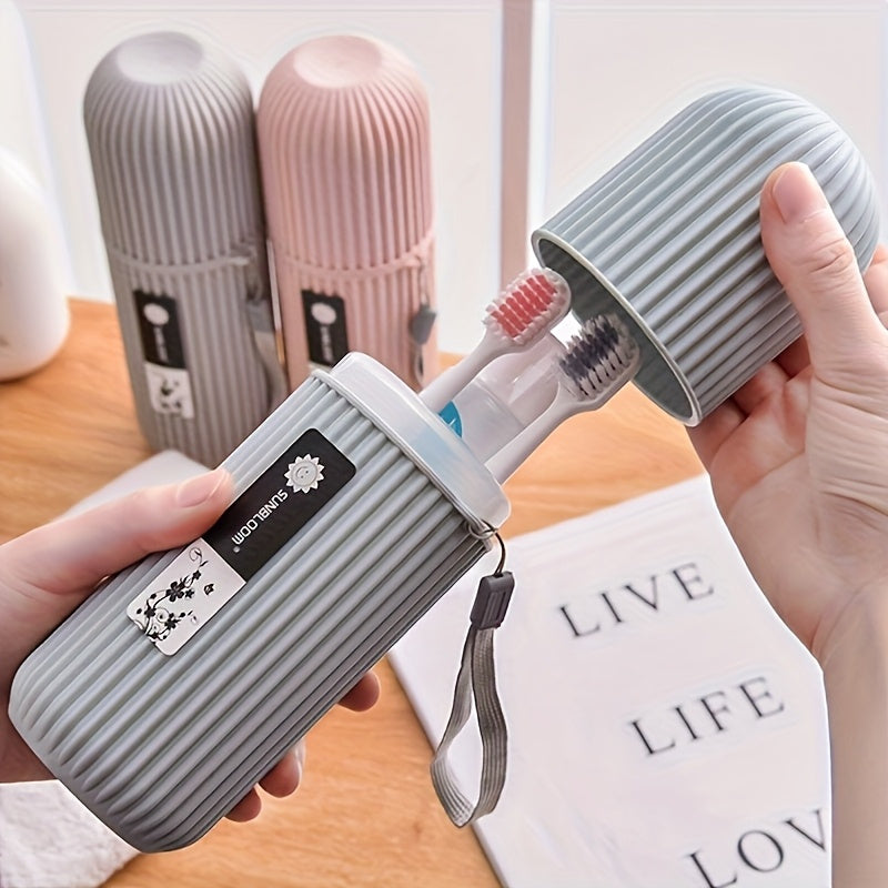Juego de cepillo de dientes portátil para viajes y hogar - incluye vaso para enjuague bucal y caja de pasta dental, diseño compacto, ahorra espacio, ideal para cuidado dental en movimiento, regalo perfecto para viajes - Adecuado para las cuatro estacione