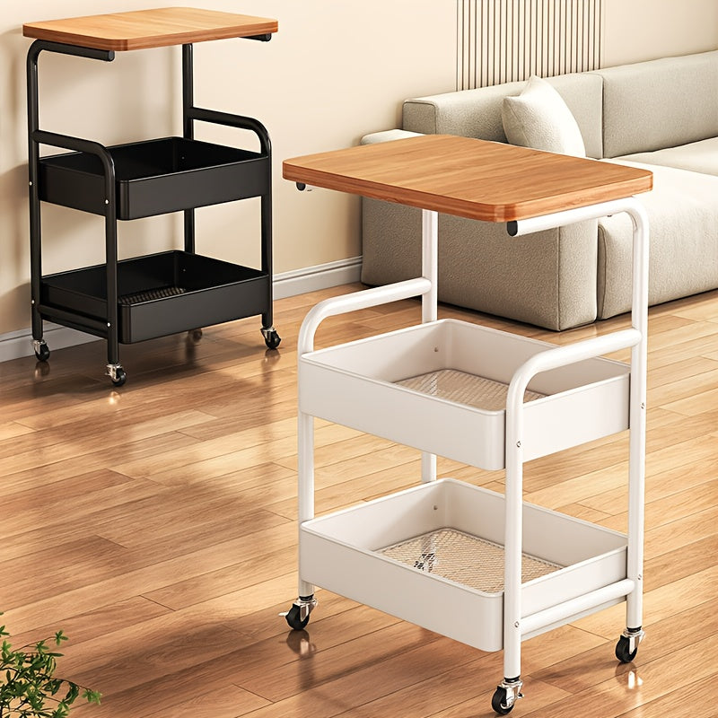 Un pequeño carrito para almacenar vajilla en un restaurante, hecho de acero al carbono, con ruedas, un carrito móvil de mesa de café de varias capas, una buena opción para mesas laterales de sofá de sala de estar, y se puede utilizar como mesa de té o or