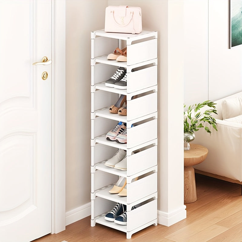 Estante para zapatos metálico ajustable de 4/6/8 niveles, sin necesidad de herramientas, portátil, ideal para dormitorios y hogar, solución de almacenamiento multinivel para tenis y calzado, diseño sencillo en blanco/negro, organizador de zapatos durader