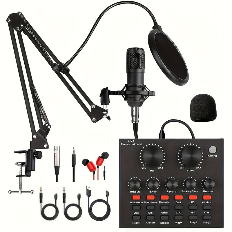 Kit de equipo para podcast, incluye micrófono BM800 y tarjeta de sonido V8, convertidor de voz, interfaz de audio, ideal para grabar, cantar, streaming y videojuegos