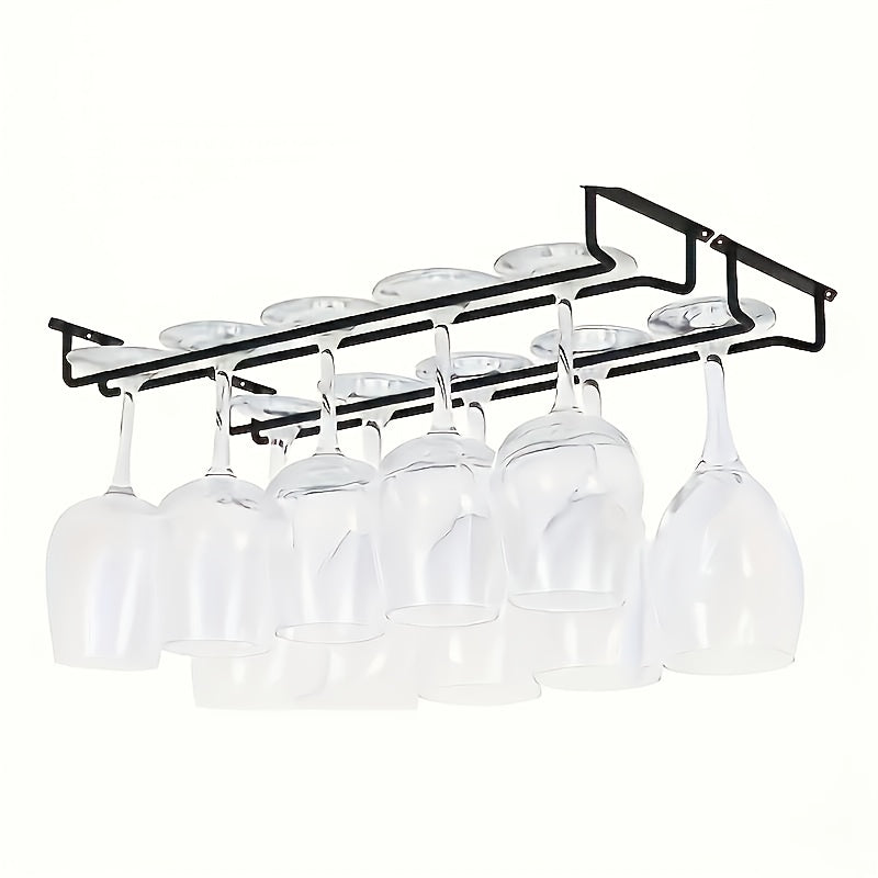 2/4 piezas de soporte de vaso de vino de hierro - Soporte de vaso de vino de gabinete ahorrador de espacio para cocina y bar, 15,74" x 5,11" x 2,16", estante colgante multifuncional, soporte de vaso de vino