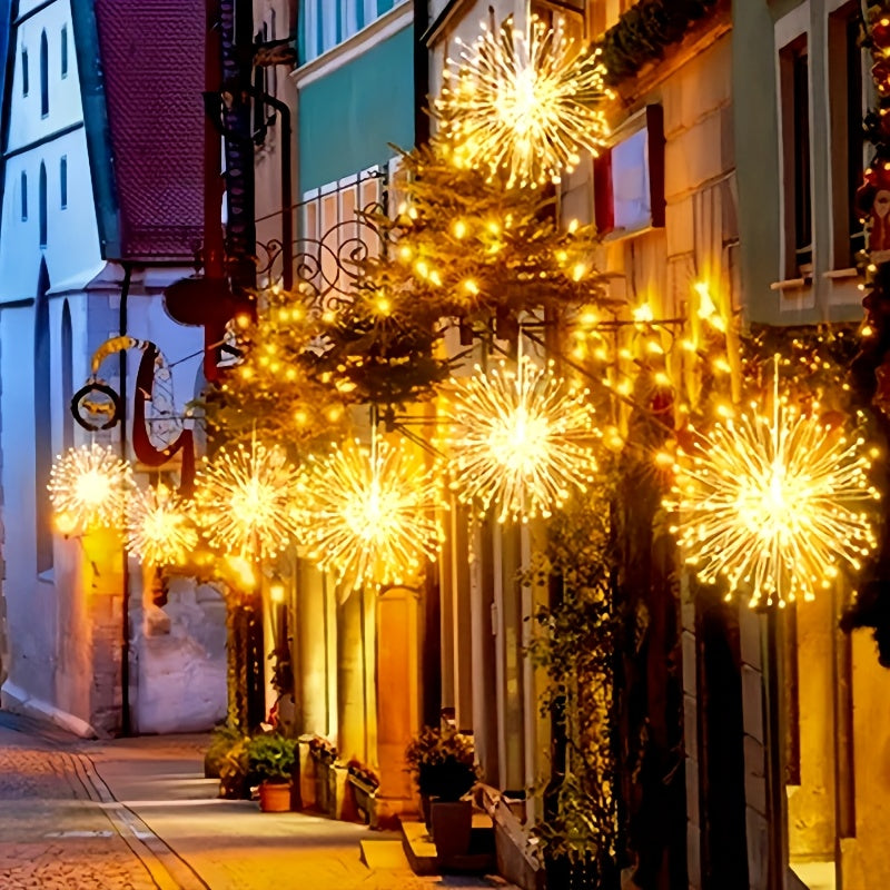 Luces LED de Fuegos Artificiales, 4 pzas Luces LED de Fuegos Artificiales Alimentadas por USB con Acabado Cepillado, 8 Modos de Iluminación, Montables en Pared, Luces de Hadas Colgantes de Plástico para Iluminación Decorativa Interior/Exterior