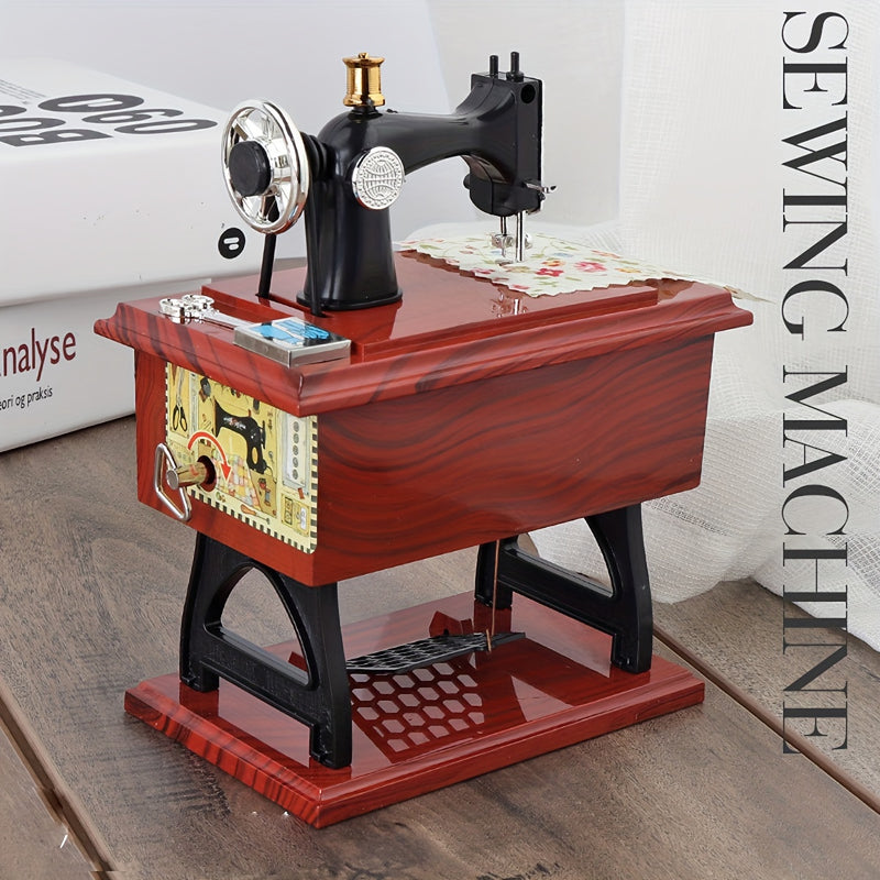 Máquina de coser de madera vintage Caja de música - Regalo artístico para entusiastas de la costura