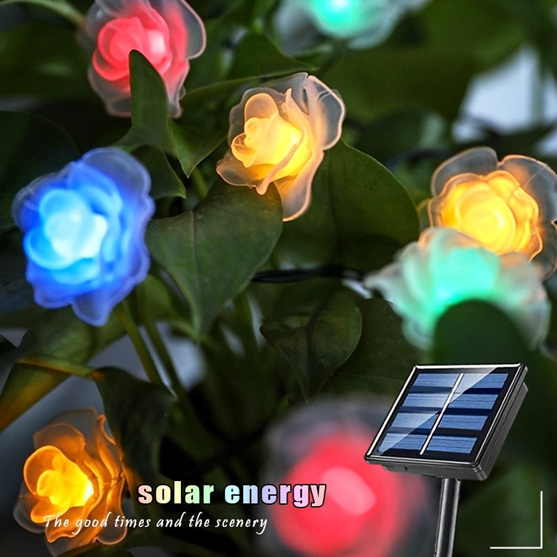 Cadena de luces solares de 8 modos de rosa, 20/30/50LED de varios colores parpadeantes, material plástico, batería de níquel, control de botón pulsador, para el Día de San Valentín, propuesta de boda, jardín