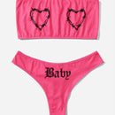 Set de lenceria con patron de corazon sin tira