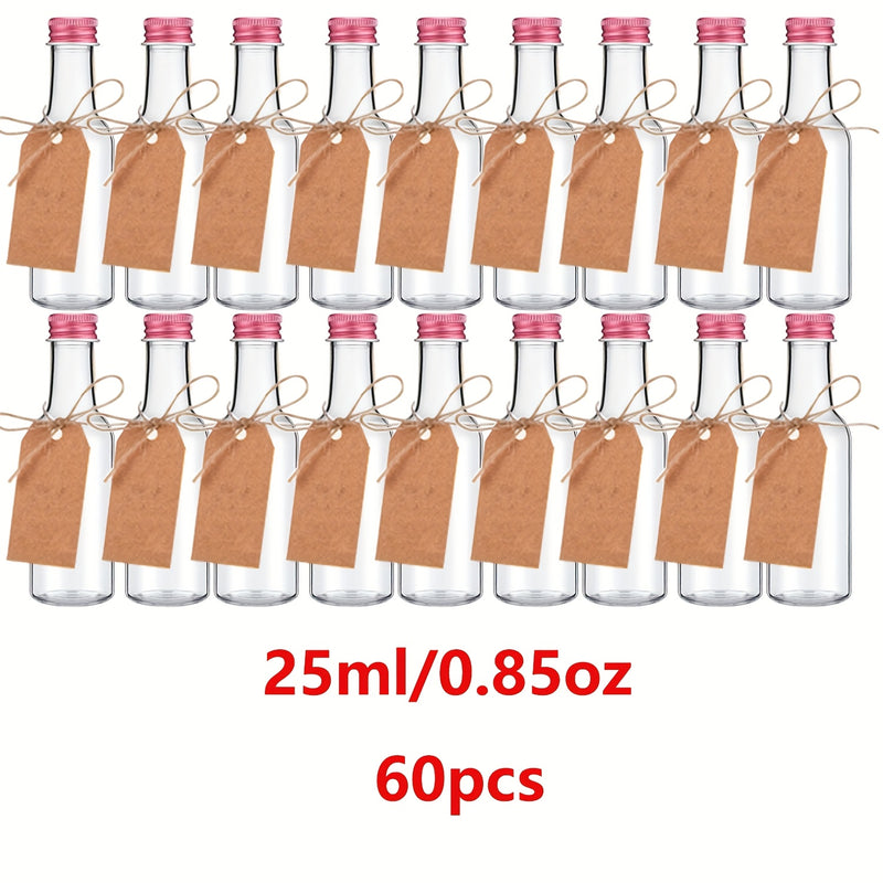 60 Piezas de Botellas Mini de Licores, Botellas Plásticas Vacías Herméticas 25ml/50ml/100ml, Botellitas para Alcohol o Salsa, Botillas Transparentes para Bodas y Fiestas, Regalos Pequeños