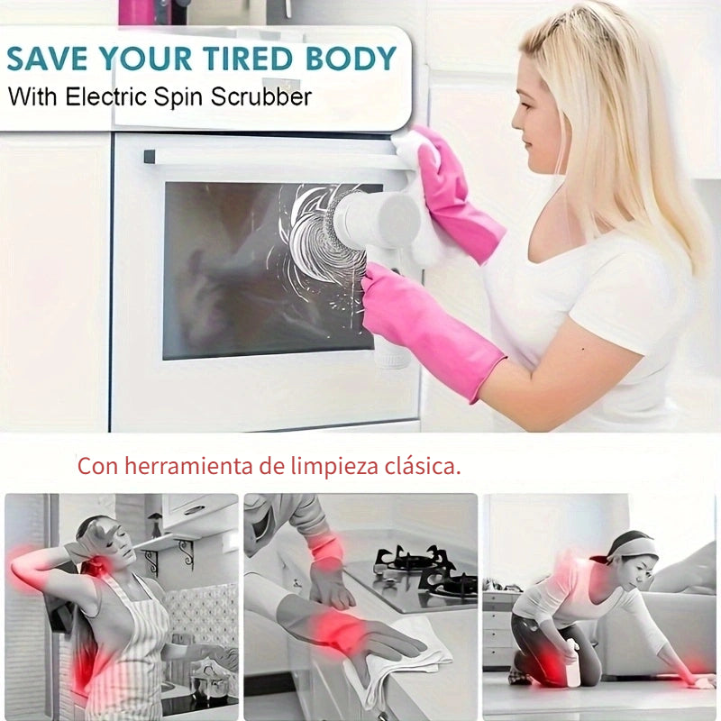 Juego de 8 Cepillos Eléctricos para Limpieza – 5 Modos, Fregador Giratorio con 5 Cabezales Reemplazables, Limpiador Inalámbrico Manual para Baño, Cocina, Azulejos y Más, Regalo de Navidad