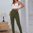 Pantalones casuales de traje negro de cintura alta para mujer con ajuste cenido y piernas anchas de 7-9cm